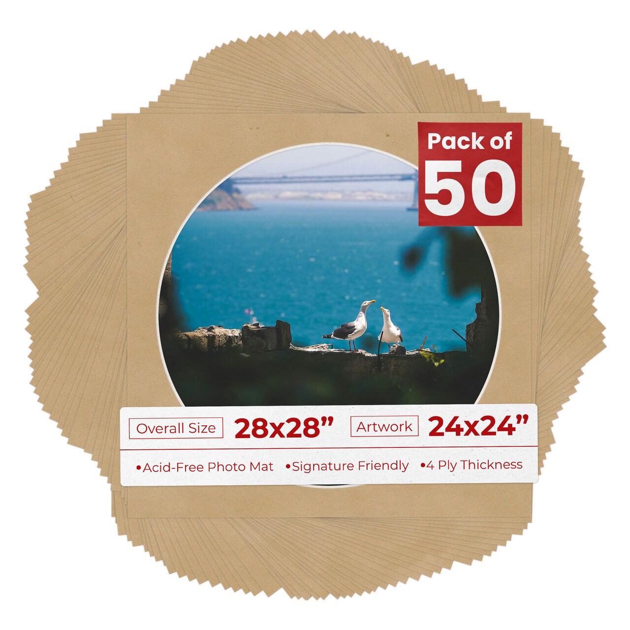Beige Suede Mat Board for 28x28 Frames - Circle Opening for 24x24 Photos